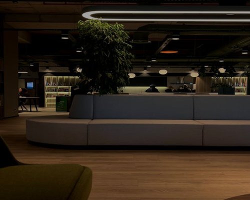 A modern editorial office space in Quito with comfortable lighting